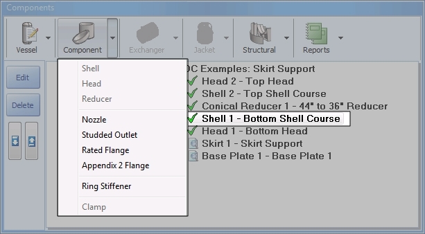 a screenshot of the right-click menu displaying which components can be added to a shell