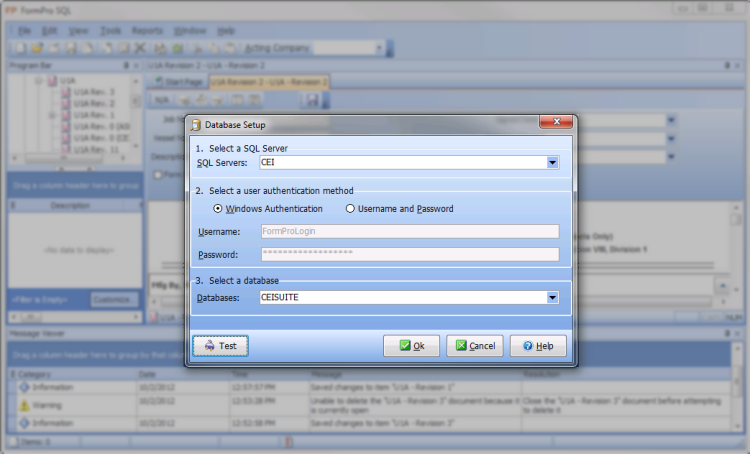 a screencap of the FormPro Database Setup dialog
