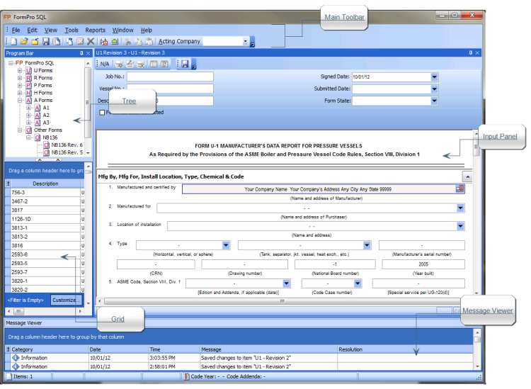a screencap of the FormPro UI with the sections labeled